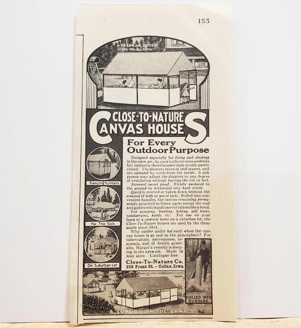1920 Close-To-Nature Co. Colfax Iowa Canvas House Camp Suburban Photo Print AD