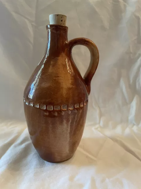 Olive Oil Decanter Rustic Pottery Jug With Cork Stopper Signed Handmade 2007