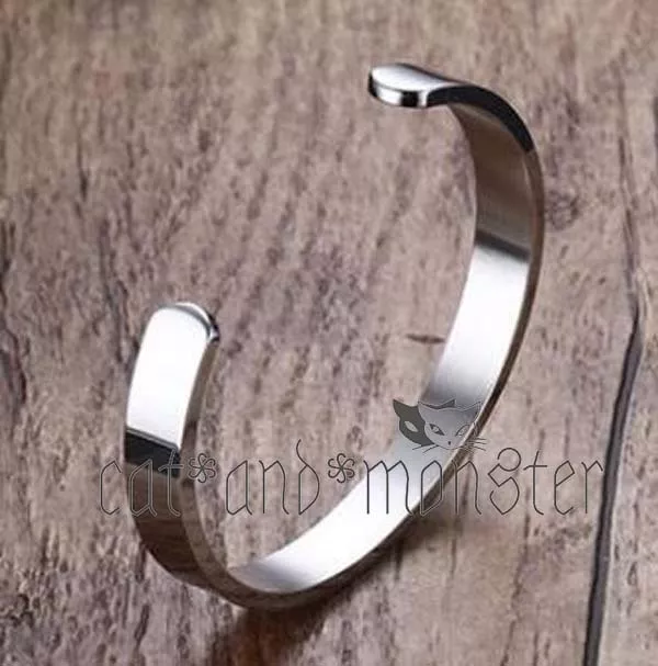 Silver Bracelet Solid Stainless Steel Plain Polished Engravable Cuff Bangle