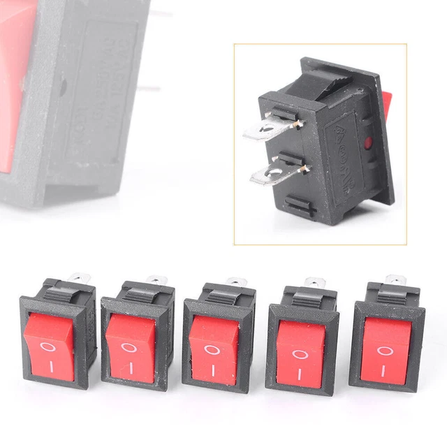 5 x  Red Rocker Switch 2 Pin KCD1-101 250V 6A Boatlike Switches YF 15mm x 21mm