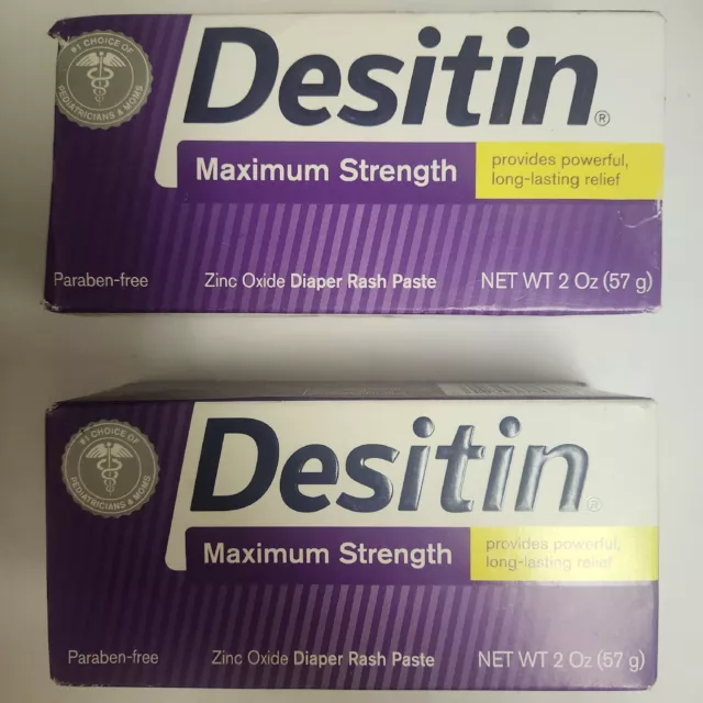 Lot Of 2, Desitin Maximum Strength Diaper Rash Cream Paste Paraben-Free 2Oz Each