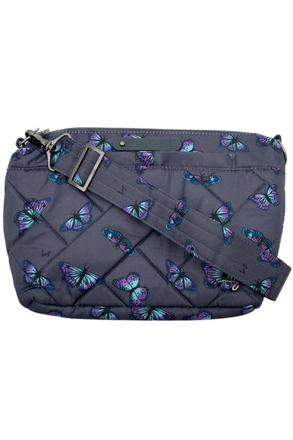 Lug RFID Quilted Crossbody with Printed Strap Flare 2 Butterfly Gray