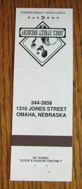 Jones Street Brewery & Cafe Brew Pub Matchbook Matchcover (Omaha, Nebraska) -E1 3