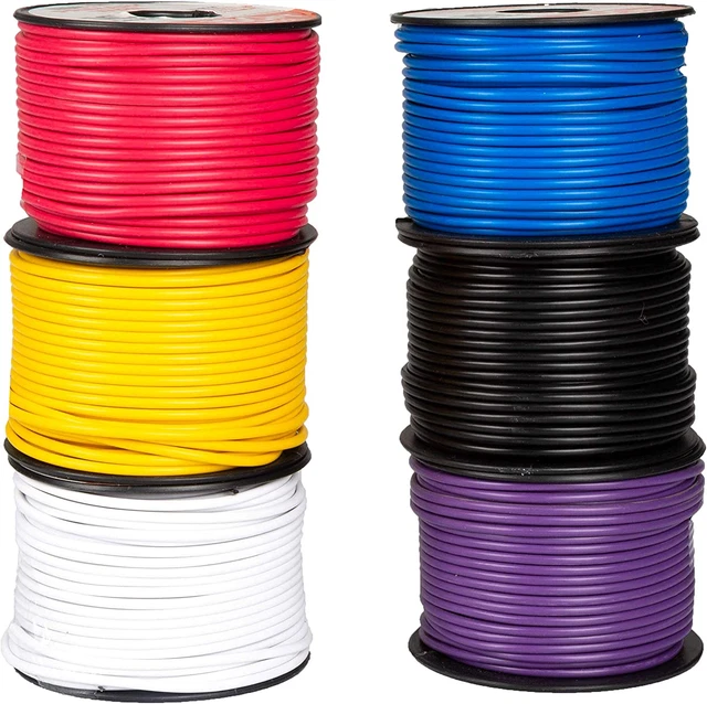 12 Gauge Primary Automotive Wire, 6 Roll Assortment Pack, 100 Ft of Copper Clad