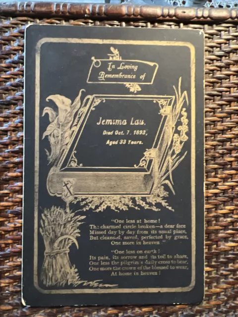 Antique Funeral Cabinet Card Funeral - 1893 Jemima Lau
