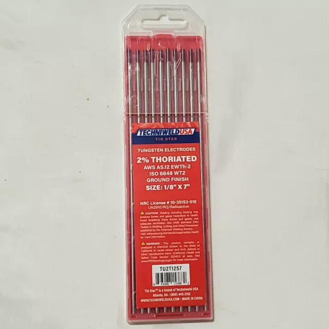 Tig Welding Tungsten Electrodes 2% Thoriated Red 1/8" x 7" WT20 EWTh-2 10 Pack