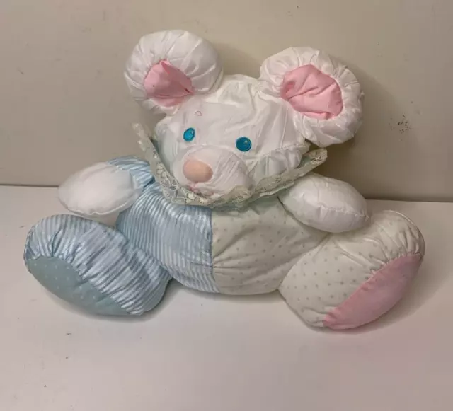 Fisher Price Puffalump 10" White Baby Mouse Bear 1988 with Rattle Nylon Plush