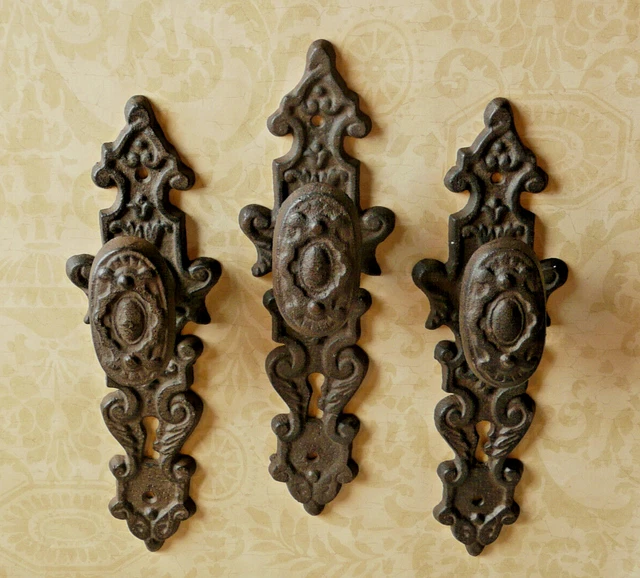 3 Cast Iron Antique Style Large Ornate Rustic Barn Shed Gate Handle Door Handles
