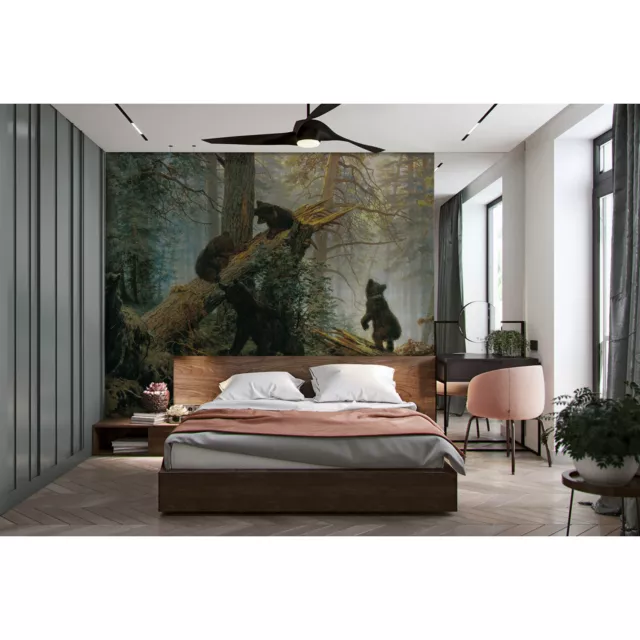 Bears in a Pine Forest Watercolor non-woven Home wall mural wall decor wallpaper