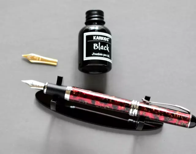 JINHAO RUBY FIRE X750 FOUNTAIN PEN W/ 18KGP .5mm FINE NIB & 1 BOTTLE BLACK INK