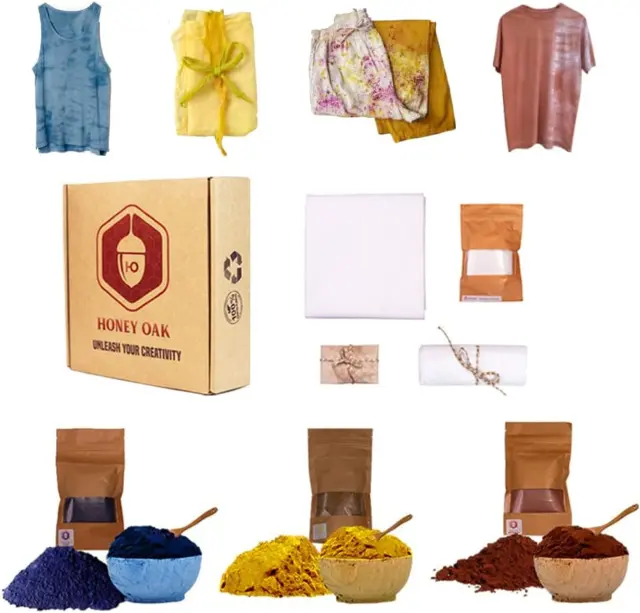 DIY Tie Dye Kit with 3 Natural Colors - Indigo, Yellow, Red