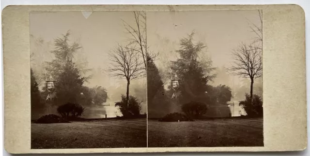 Landschaft See Bäume c1900 Foto Stereo Vintage Citrat