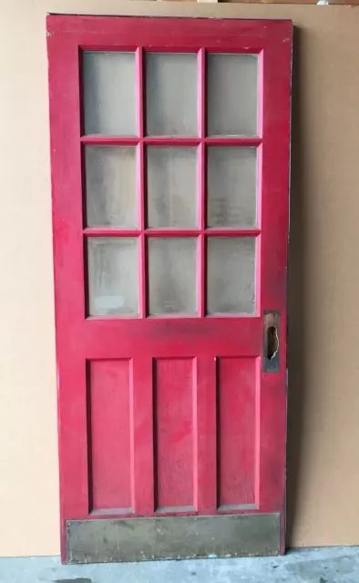 1 Antique Single Exterior 36x83 Entryway Oak 9 Lite Beveled Glass Door 1995-22B