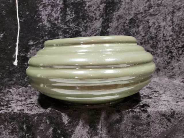 VTG Haeger Pottery Green Ringed Ribbed  5.5" x 10" Vase 613-76