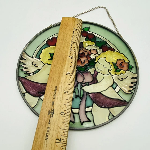 6.5”x6.5” Antique Stained Glass Window, Sun catcher, 2 Flying Shrubs With Flower 3