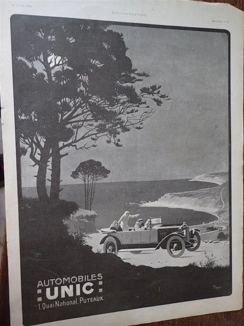 UNIC automobile PUTEAUX illustrée par THOR publicité papier ILLUSTRATION 1920
