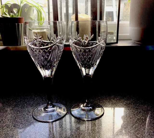 Edinburgh Crystal pair  “BEAULY” Wine Glasses– (7-1/2″) Tall - Signed Handblown