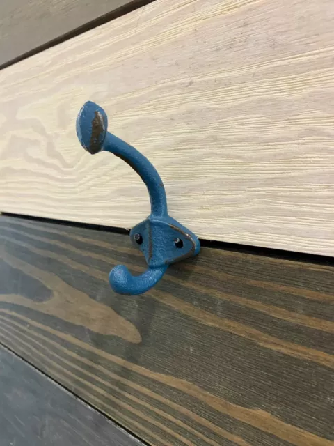 Antique Cast Iron Wall Hooks Blue Hook Coat Hat Towel Hangings Handmade