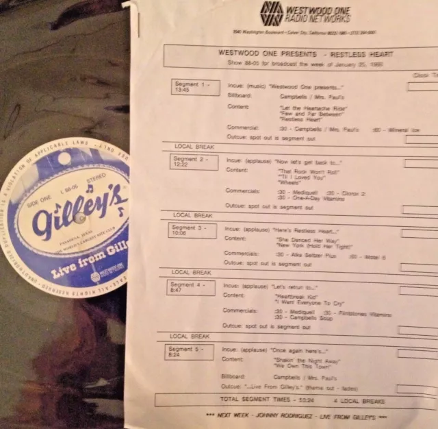 Radio Show: LIVE FROM GILLEYS: RESTLESS HEART 1/25/88 CONCERT 12 TUNES