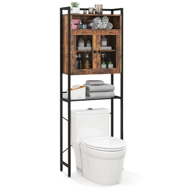 OVERTHETOILET STORAGE with HeavyDuty Metal Frame 2door