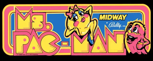 Ms Pacman (Ms. Pac-Man) Arcade Marquee/Sign (Dedicated 23" x 9")