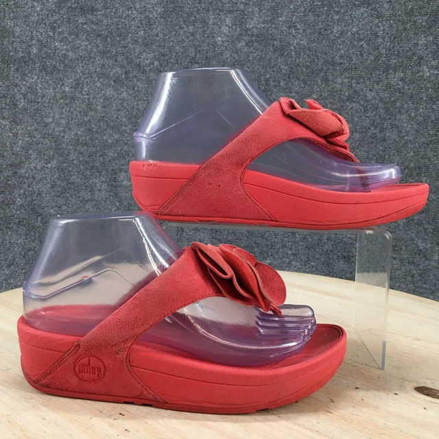 FitFlop Sandals Womens 6 Florie Casual Slip On Thong 293-258 Red Suede Wedge
