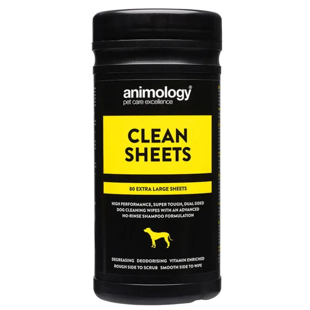 Animology Clean Sheets High Performance Tough Double Sided Pet 80 Wipes Dog Cat