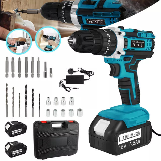 21V Cordless Impact Drill Driver Set Li-Ion Battery Electric Screwdriver Combi