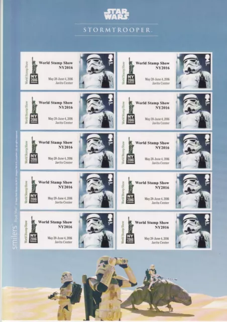 2016 - NEW YORK STAMP SHOW smiler sheet - STAR WARS - Stormtrooper - MNH