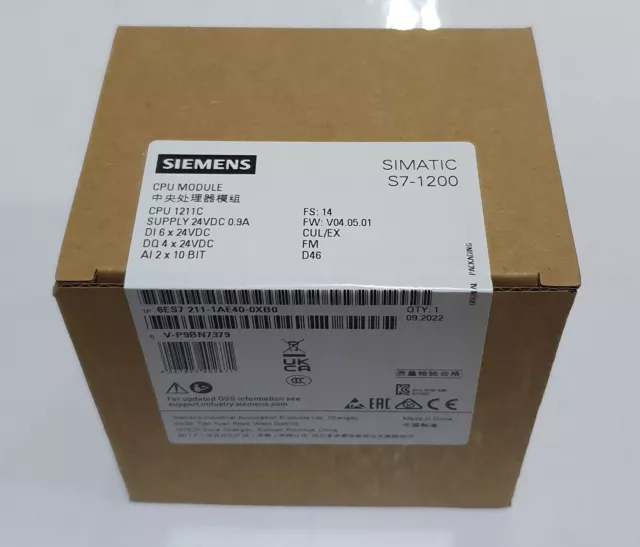 Siemens 6ES7211-1AE40-0XB0 SIMATIC S7-1200 CPU Module 1211C DC/DC/DC 6DI/4DQ/2AI