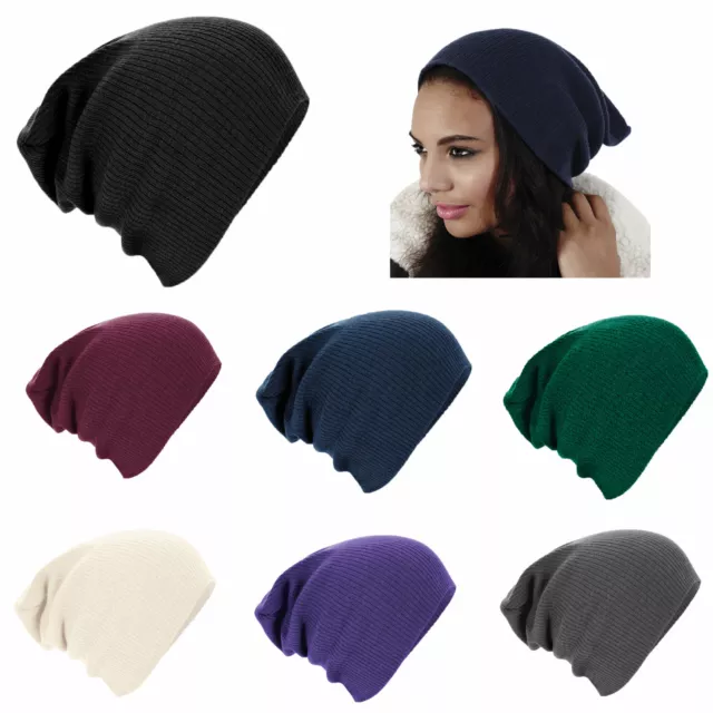 New Unisex Mens Ladies Knitted Woolly Winter Oversized Slouch Beanie Ski Hat