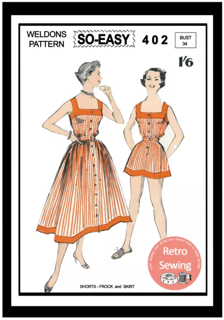 1950s Play Suit and Skirt Sewing Pattern - Rockabilly - Pin-up