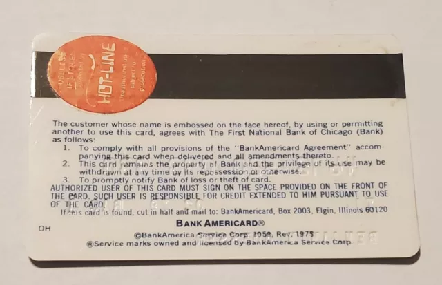 BankAmericard The First National Bank of Chicago Credit Card~exp 1979~our #cc118 2