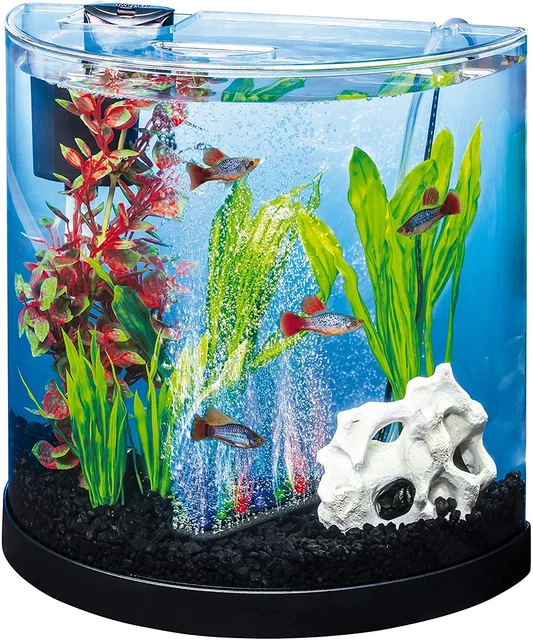 Aquarium Starter Kit 3 Gal Fish Tank, Half-Moon Shape with Bubbler & Color-Chang