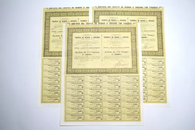 Tramway De Madrid A Arganda Par Vallecas 250 Francs Madrid 1890 X 3 Actions