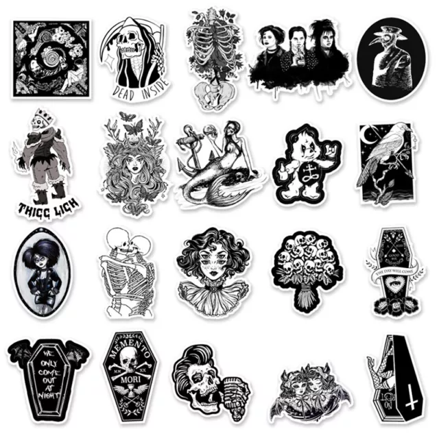 50pcs Black White Gothic Style Vinyl Sticker Luggage Car Laptop Phone Skateboard 3