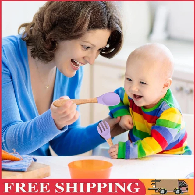 Baby Wooden Silicone Feeding Spoon Toddlers BPA-free Tableware (2)