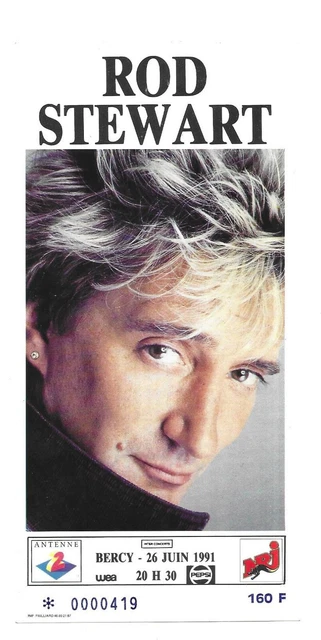 Rare / Ticket Billet De Concert - Rod Stewart : Live A Paris ( France ) 1991