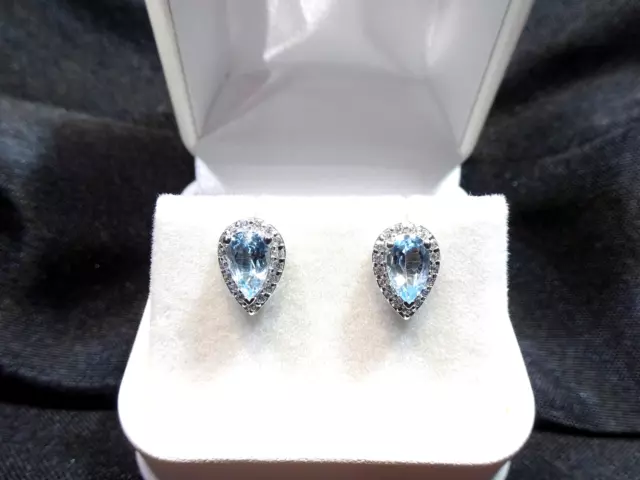 2.62 ct Natural Blue Topaz, White CZ Solid Sterling Silver Halo Stud Earrings