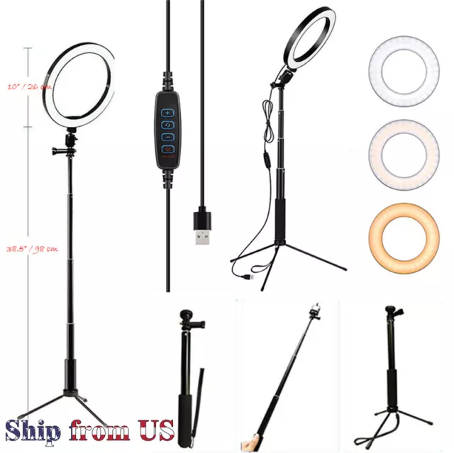 Anillo de luz LED de 10" con palo selfie y kit de soporte para trípode para transmisión en vivo de video por teléfono