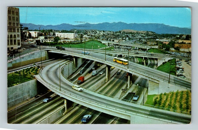Los Angeles CA-California, Harbor Freeway, Aerial View, c1960 Vintage Postcard