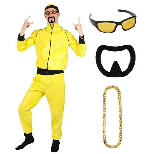 Mens 90'S Rapper Costume Yellow Tracksuit Gangster Novelty Adults Fancy Dress