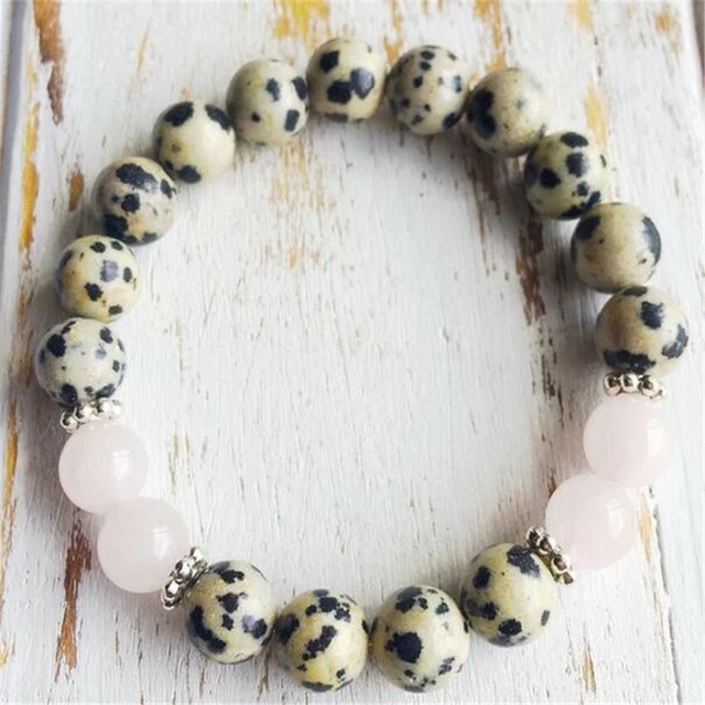 8mm Spotted Stone Beads Bracelet 7.5 inches Healing Cuff Wrist Meditation Men
