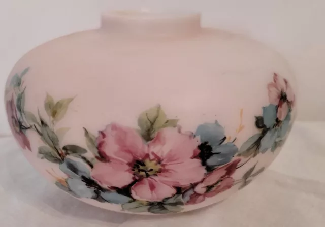 Antique Satin Glass Hand painted Banquet / Oil Lamp Bowl