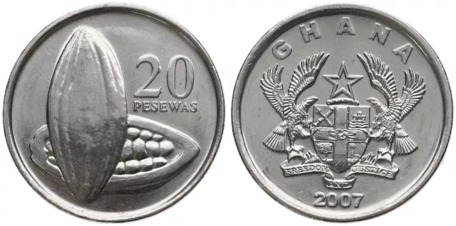 Ghana - 20 Pesewas 2007 - Freedom and Justice - KM# 40 Vernickelter Stahl, 4.4g