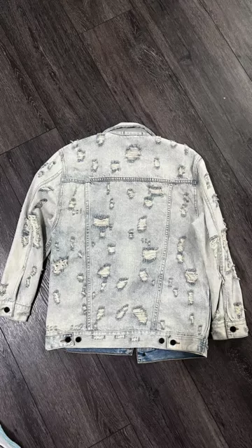 Alexander Wang Daze Denim Jacket Distressed Oversized Large 2