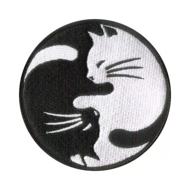 Cat Patch - 3 1/2" Merrowed Edge, Wax Backing (Iron On or sew on) Black & White