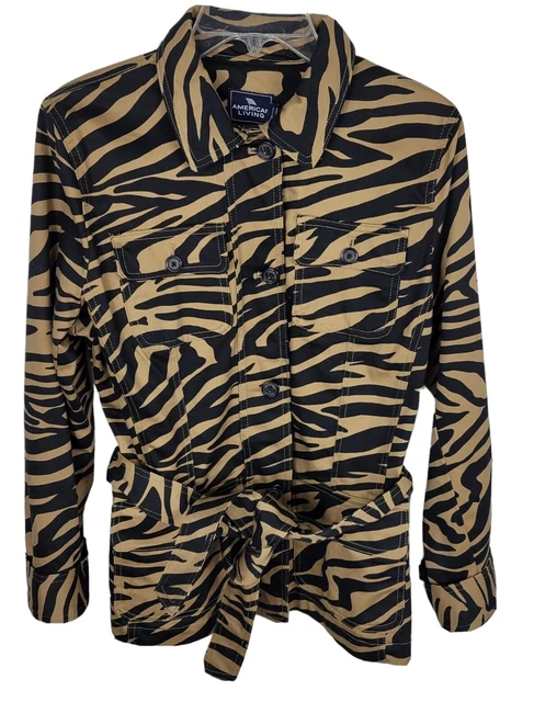 Vtg 80s American Living Women's Denim Chore Jacket Animal Print cotton Sz L