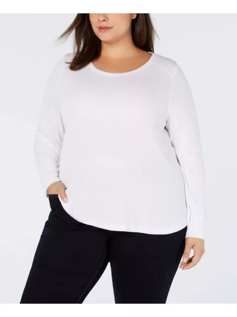 INC International Concepts I.N.C. Womens Plus Size Ribbed Top Bright White 1X