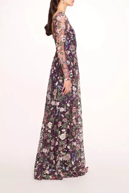 marchesa notte long sleeve botanical gown size 14 3